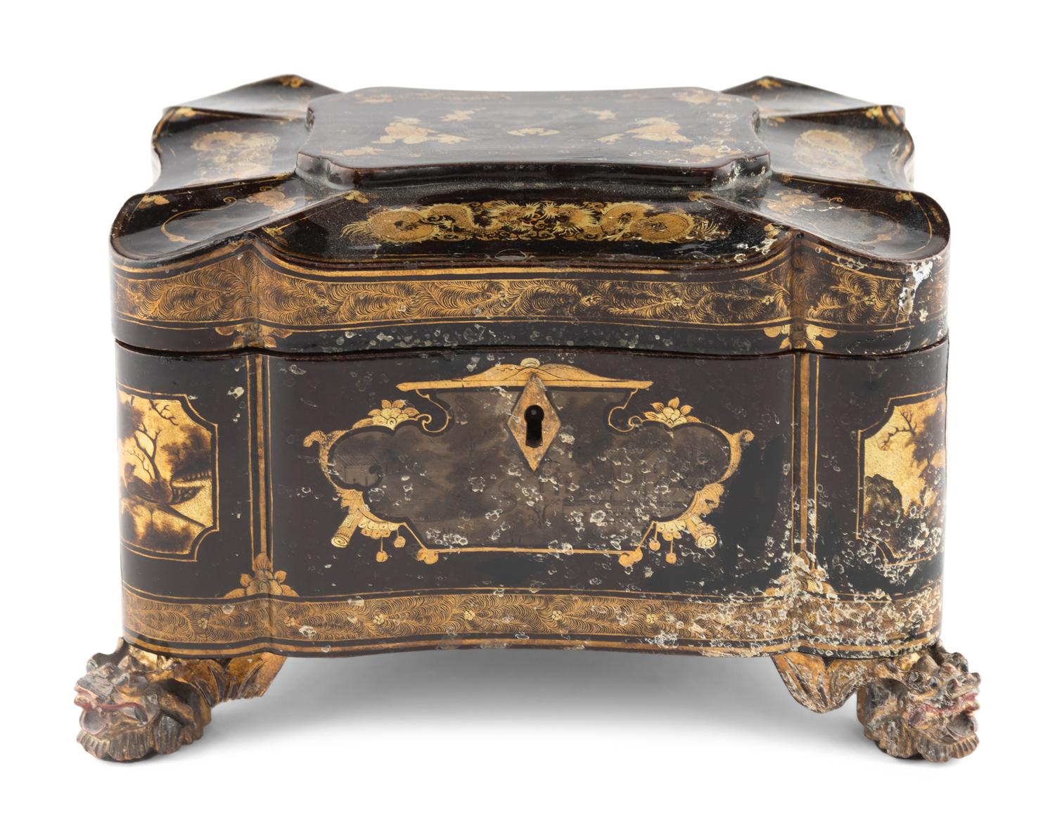 A Chinese Export Lacquer Tea Caddy