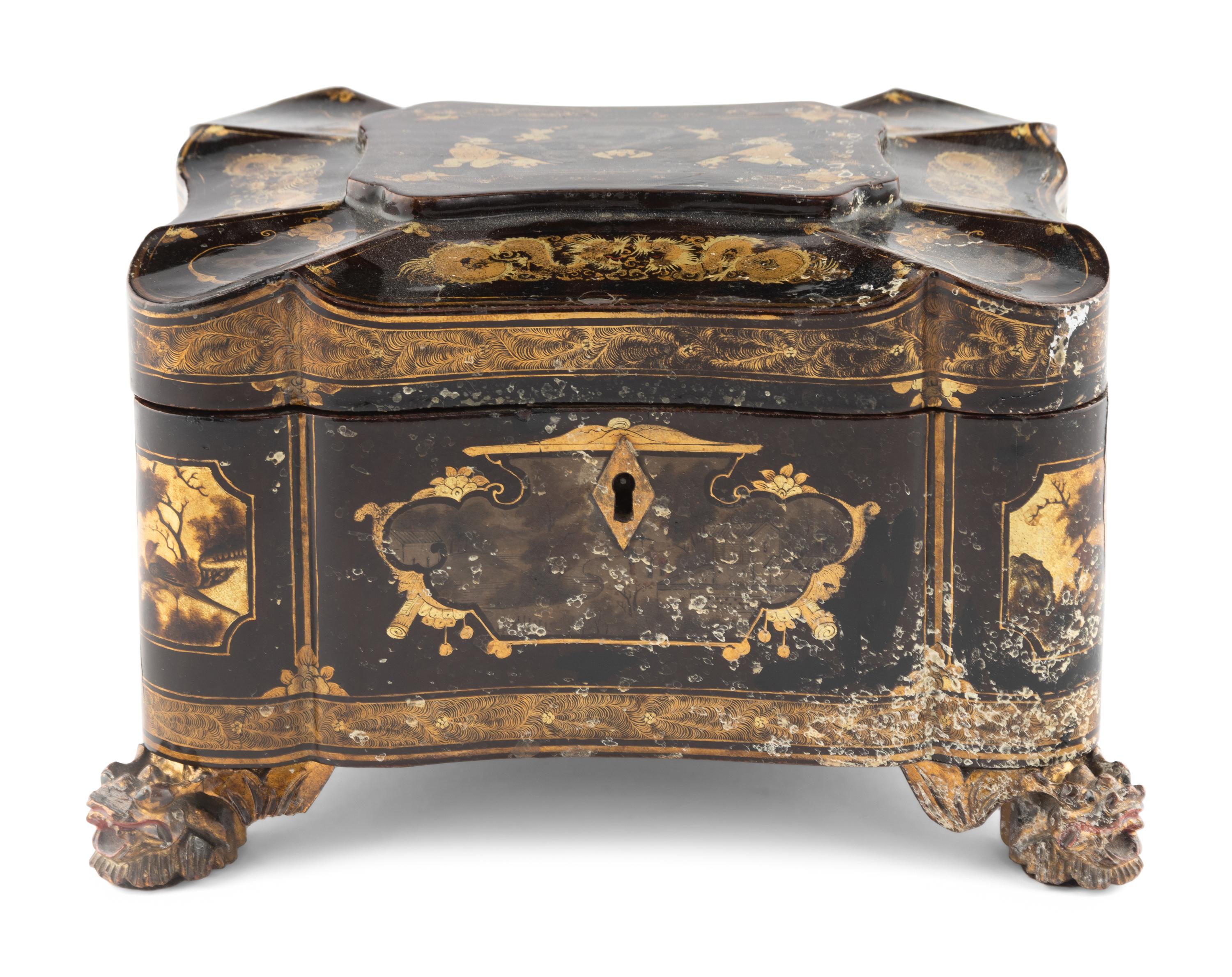 A Chinese Export Lacquer Tea Caddy