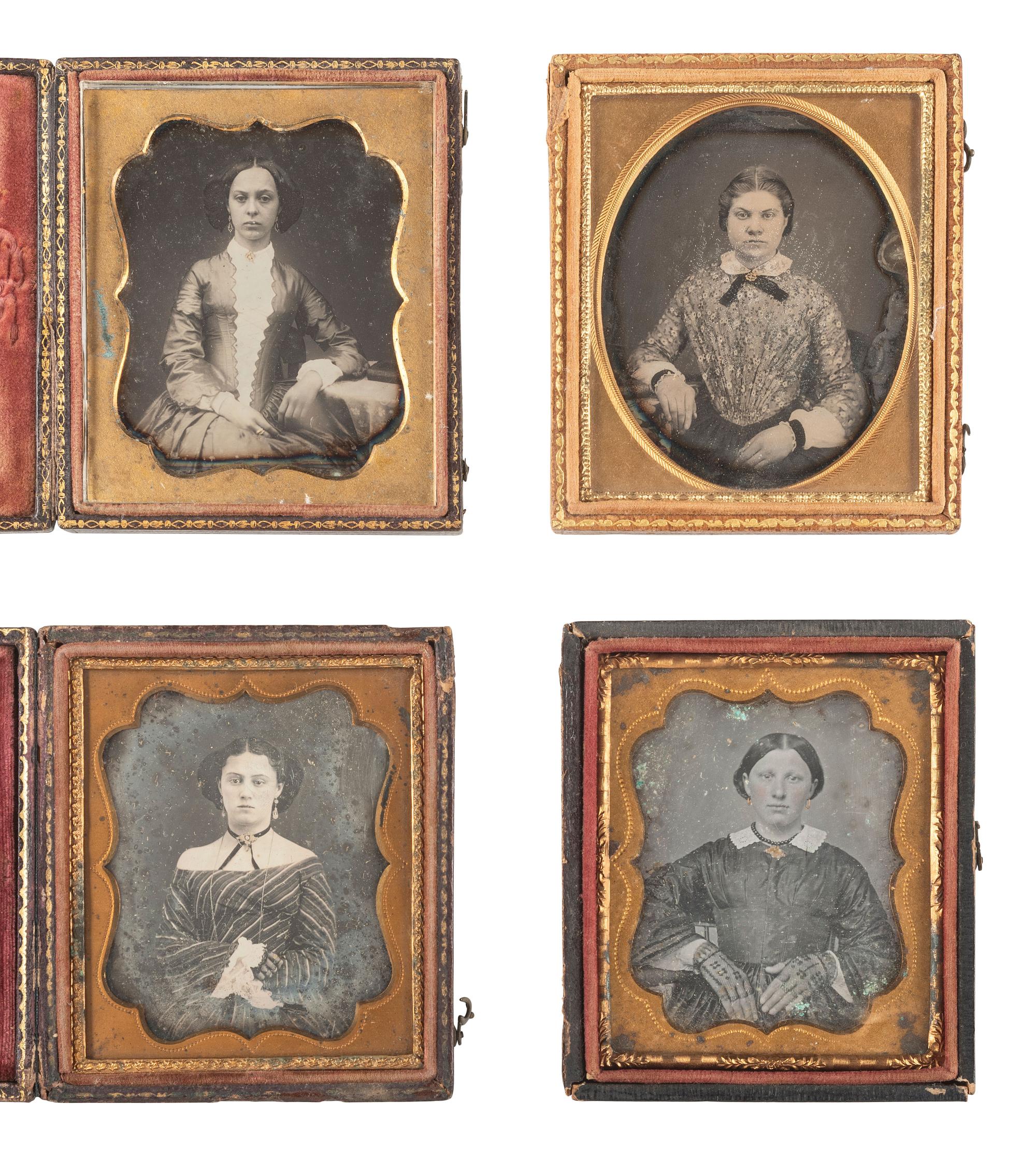 [EARLY PHOTOGRAPHY]. 25 sixth plate daguerreotypes of young women, some posed with books and other objects.