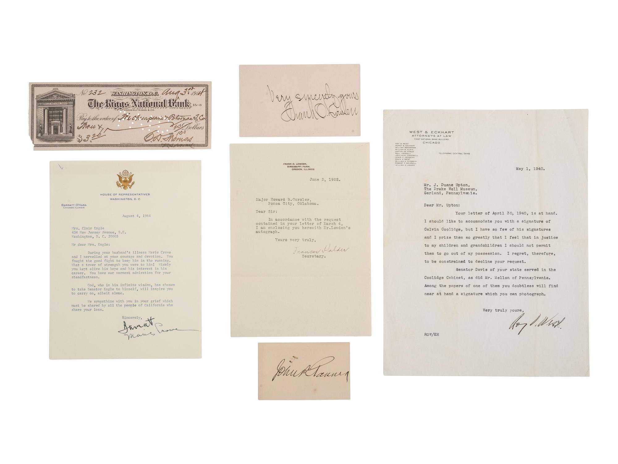 [ILLINOIS] Autographs and ephemera related to Illinois politicians and other influential figures.