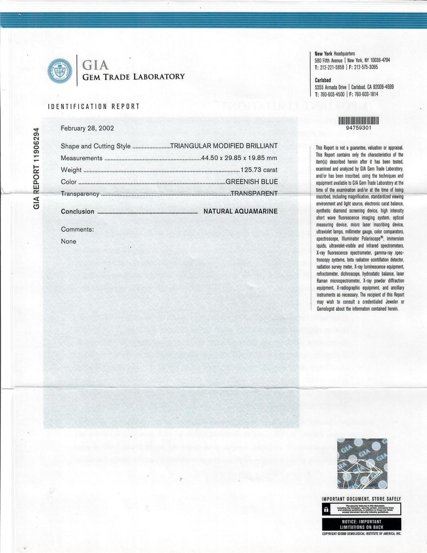 125.73 CARAT AQUAMARINE