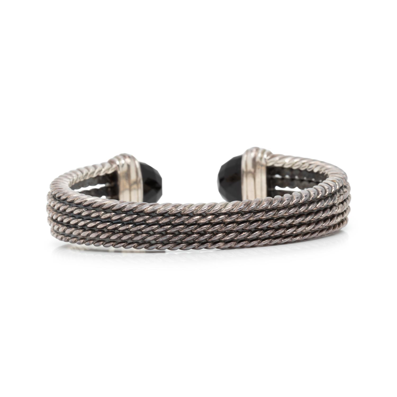 DAVID YURMAN, STERLING SILVER, DIAMOND AND ONYX CUFF BRACELET