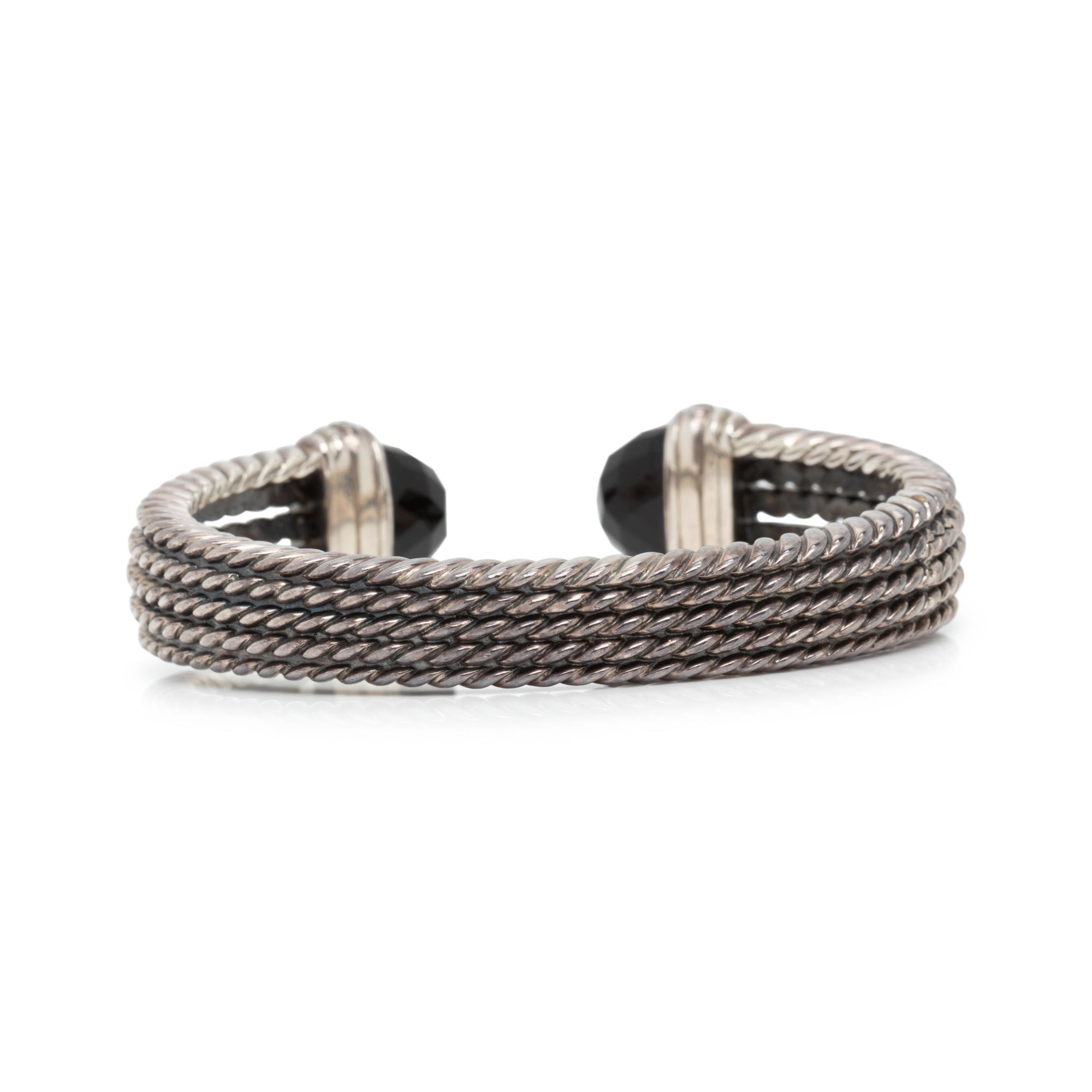 DAVID YURMAN, STERLING SILVER, DIAMOND AND ONYX CUFF BRACELET