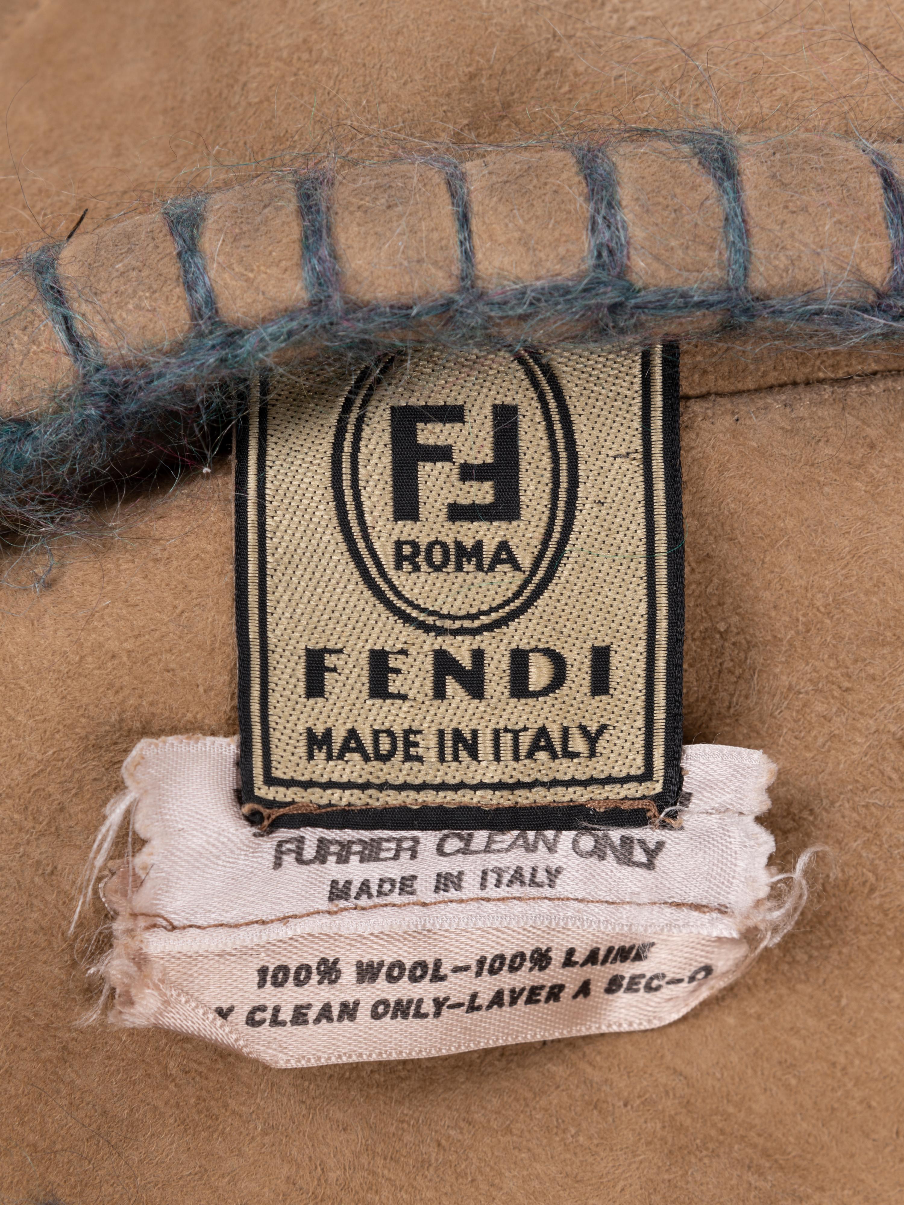 Fendi Suede Hooded Coat Lined in Blue Shearling, c. 1993