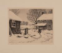 A group of four American prints (Ernest Fiene, New Snow ; Ernest Fiene, Rural Village ; Kyra Markham; Winter Twilight ; Ronau Woiceske, Winter Chores)