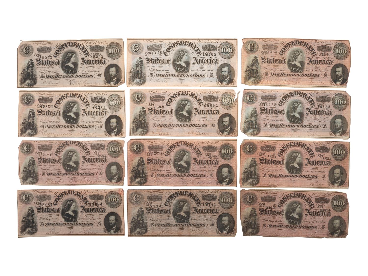 [CIVIL WAR] -- [CURRENCY]. A group of 21 Confederate notes, comprising: