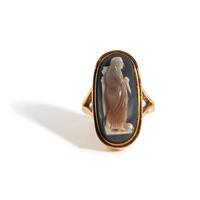 A Neoclassical Sardonyx Cameo and Gold Finger Ring with the Greek Mythological Character Phaedra