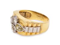 A 14 Karat Bicolor Gold, Diamond and Colored Diamond Ring,