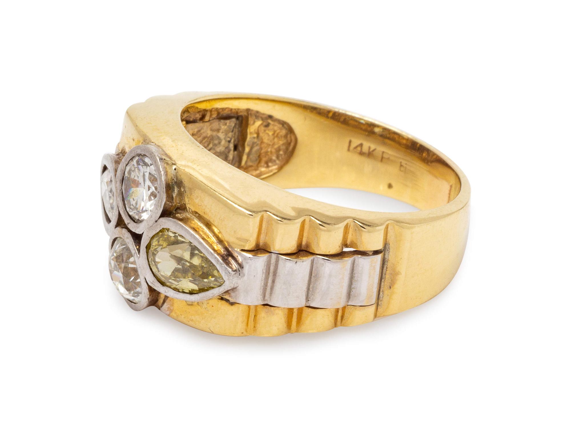 A 14 Karat Bicolor Gold, Diamond and Colored Diamond Ring,