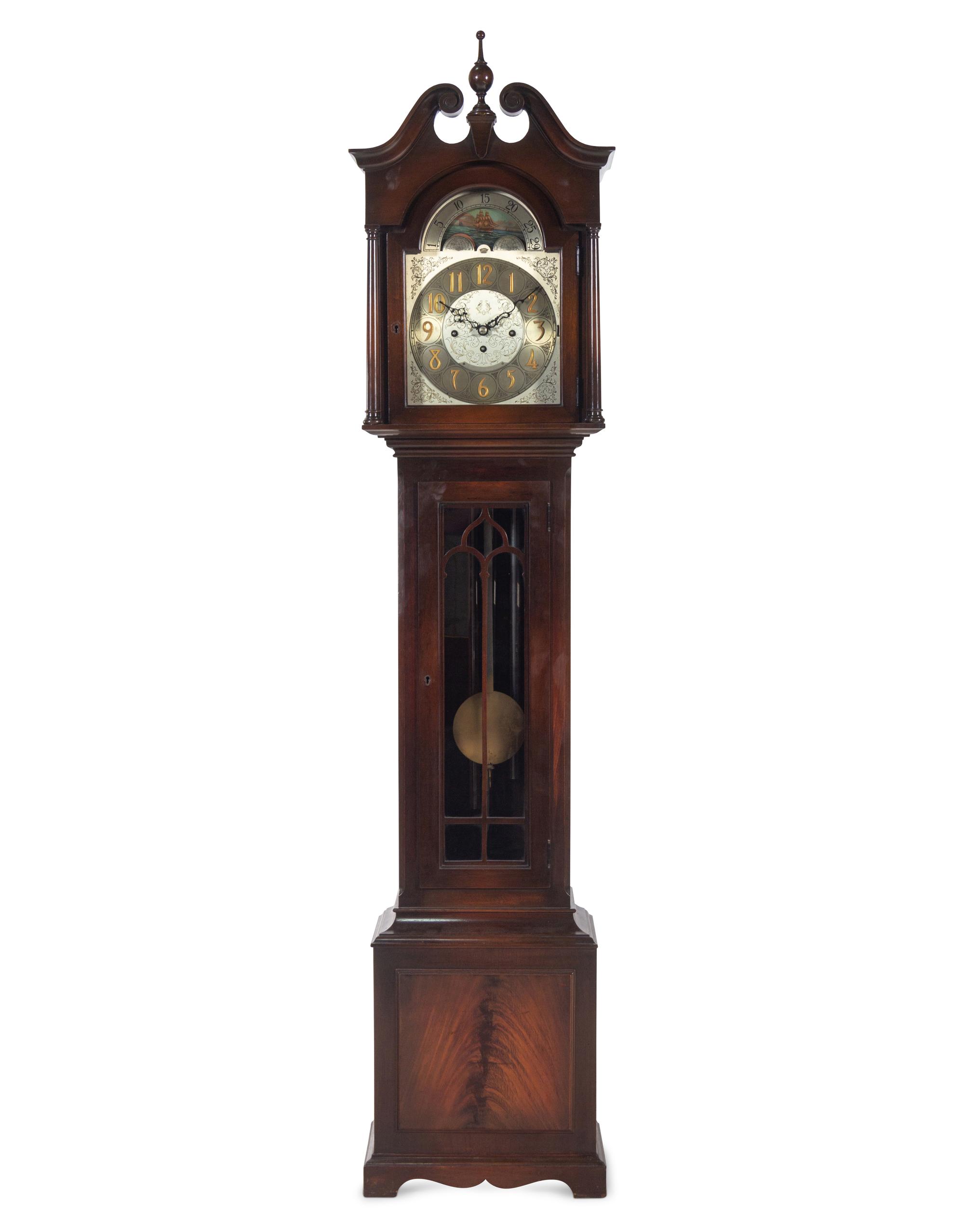 A Chippendale Style Mahogany Five-Tube Tall Case Clock