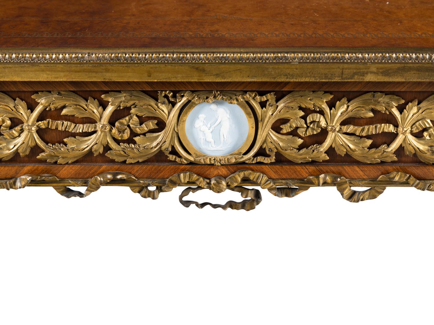 A French Gilt Bronze and Jasperware Mounted Kingwood and Parquetry Writing Table