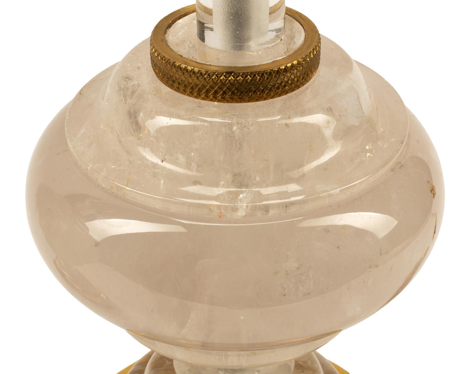A Pair of Louis XVI Style Gilt Bronze and Rock Crystal Lamps