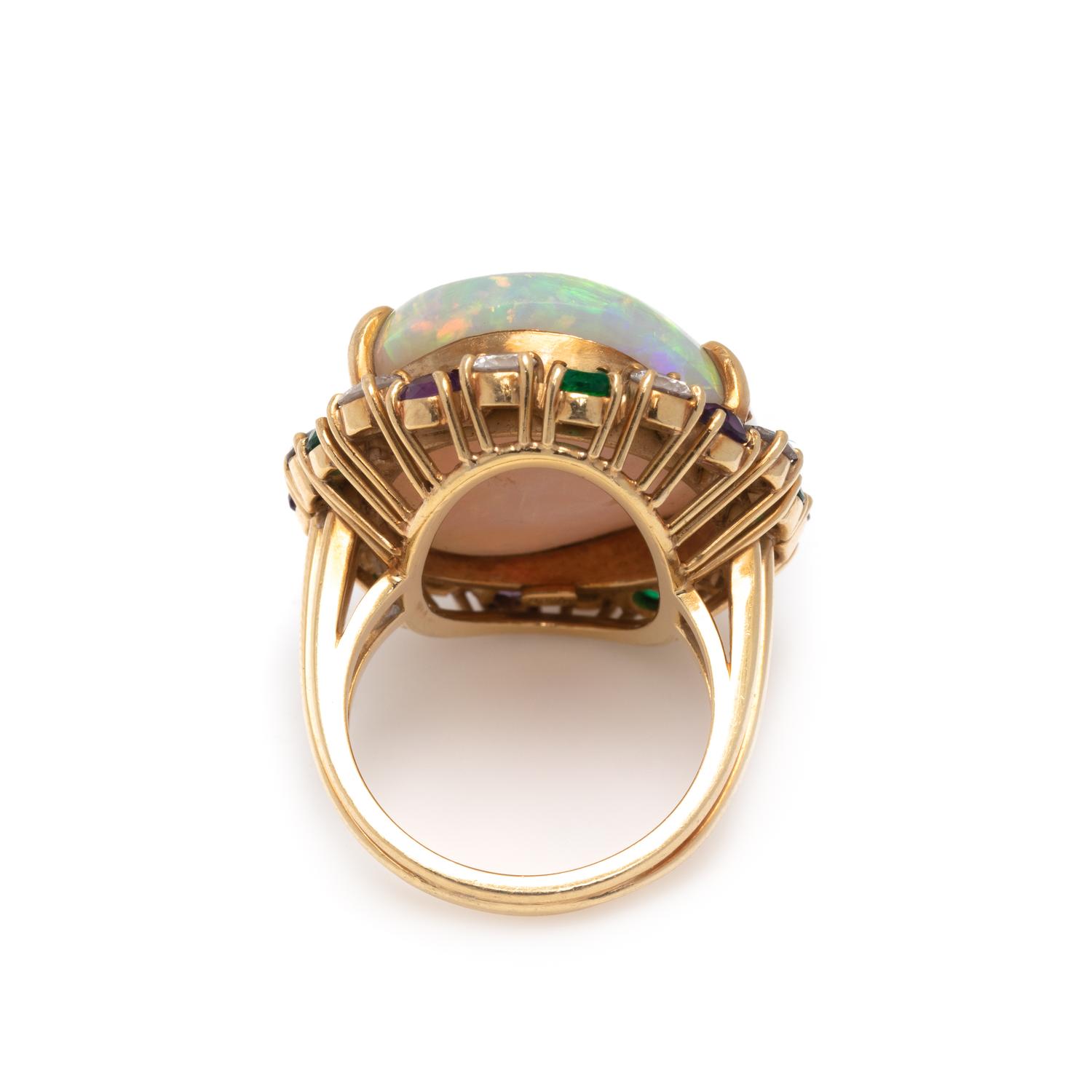 RAYMOND YARD, OPAL, DIAMOND, EMERALD AND AMETHYST RING