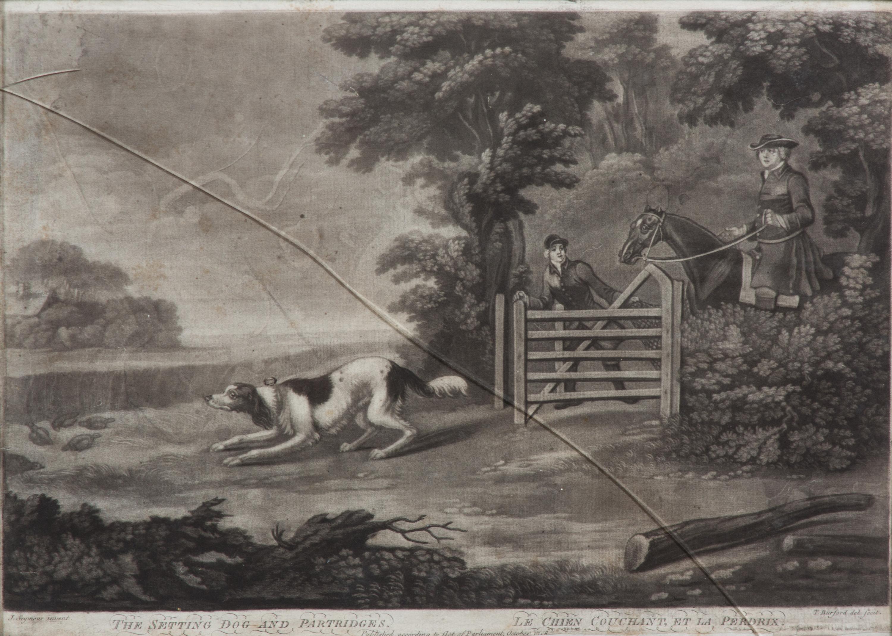 James SEYMOUR, after - Thomas BURFORD, engraver Image 10 1/4 x 14 1/4 inches. — The Setting Dog and Partridges