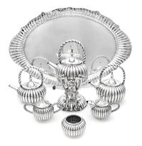 A Mexican Silver Seven-Piece Tea and Coffee Service, Kimberley, Mexico City, 20th Century, Kimberly pattern, comprising a water kettle-