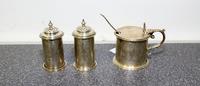A Set of Three Victorian Silver Table Articles, Martin, Hall & co., Sheffield, 1889-1891, comprising a pair of casters and a mustard po