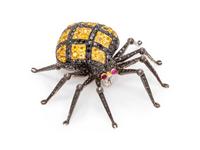 An 18 Karat White Gold, Black Diamond and Yellow Sapphire Spider Brooch,
