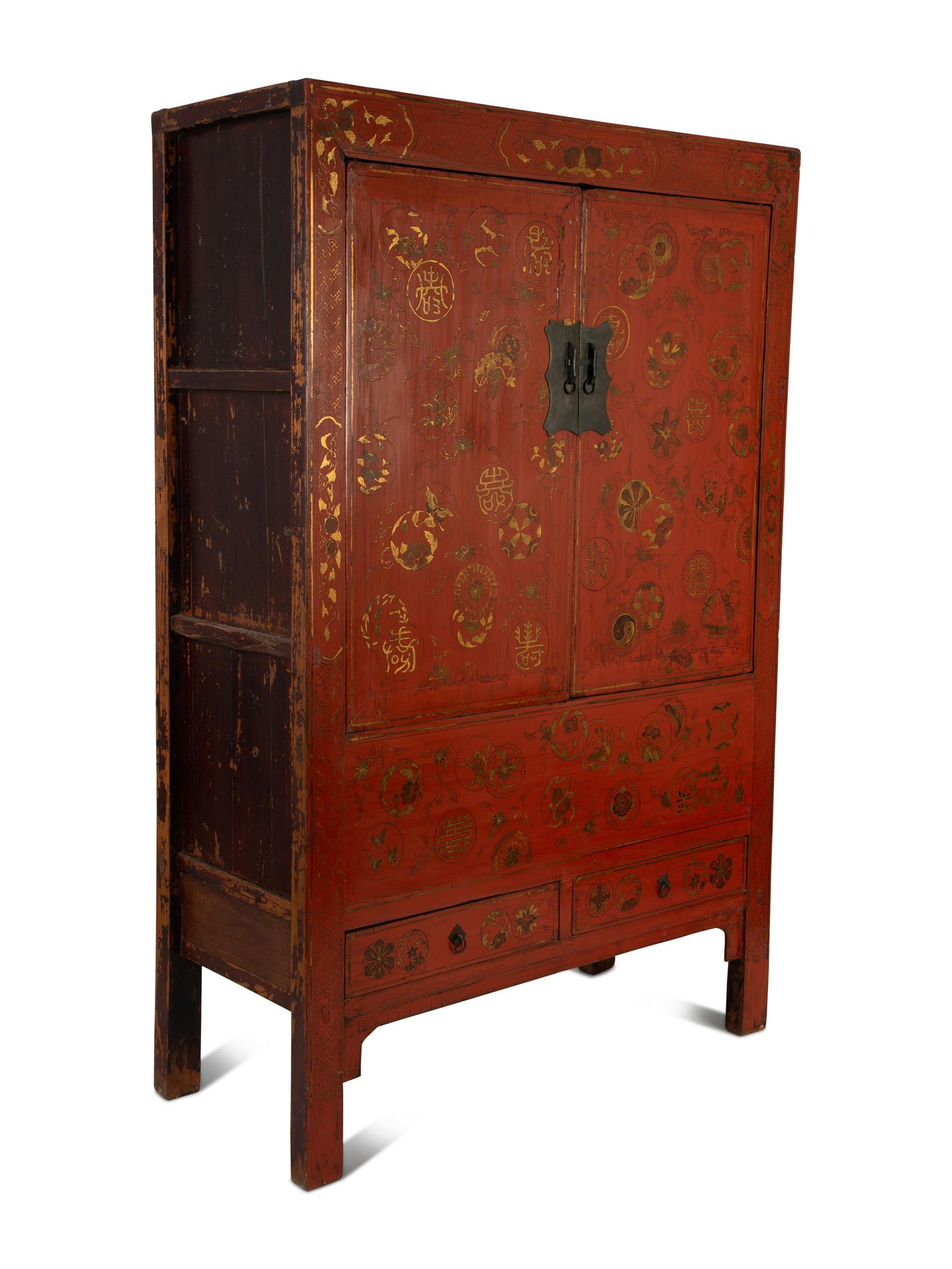 A Chinese Red Lacquer and Parcel Gilt Cabinet — 19TH/20TH CENTURY
