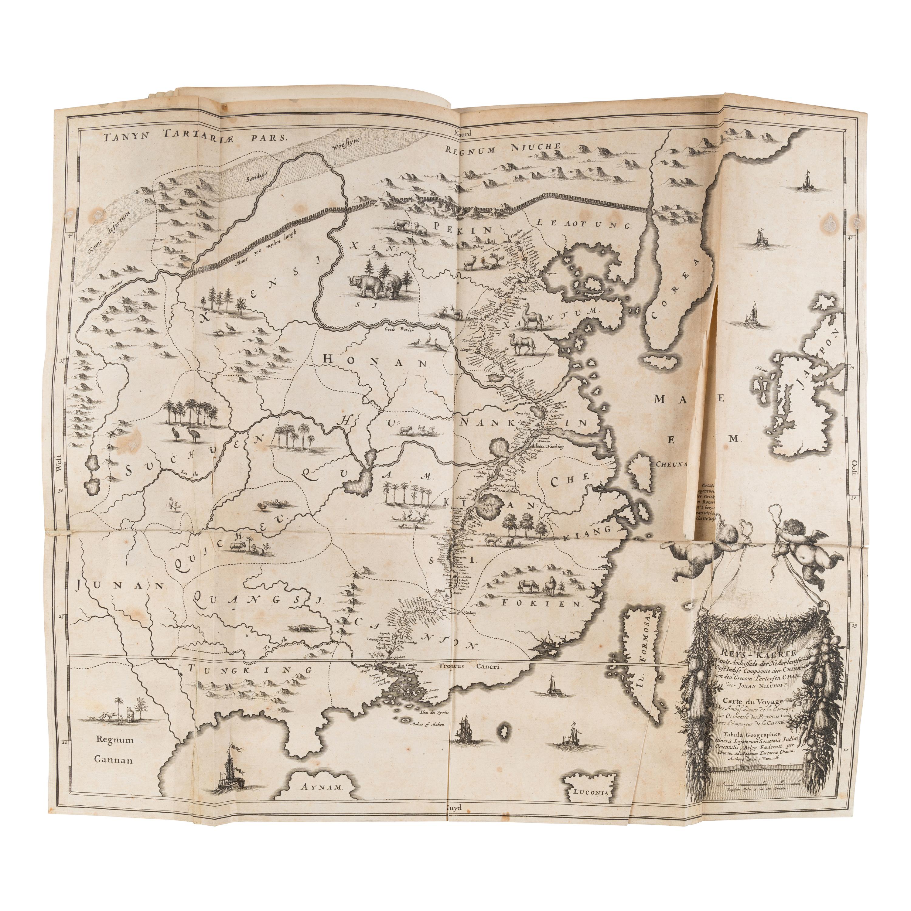 [Travel & Exploration]. Nieuhof, Jan (1618-1622). Het Gezantschap der Neerlandtsche Oost-Indische Compagnie, aan den grooten Tartarischen Cham, den tegenwoordigen Keizer van China . Amsterdam: Jacob van Meurs, 1665
