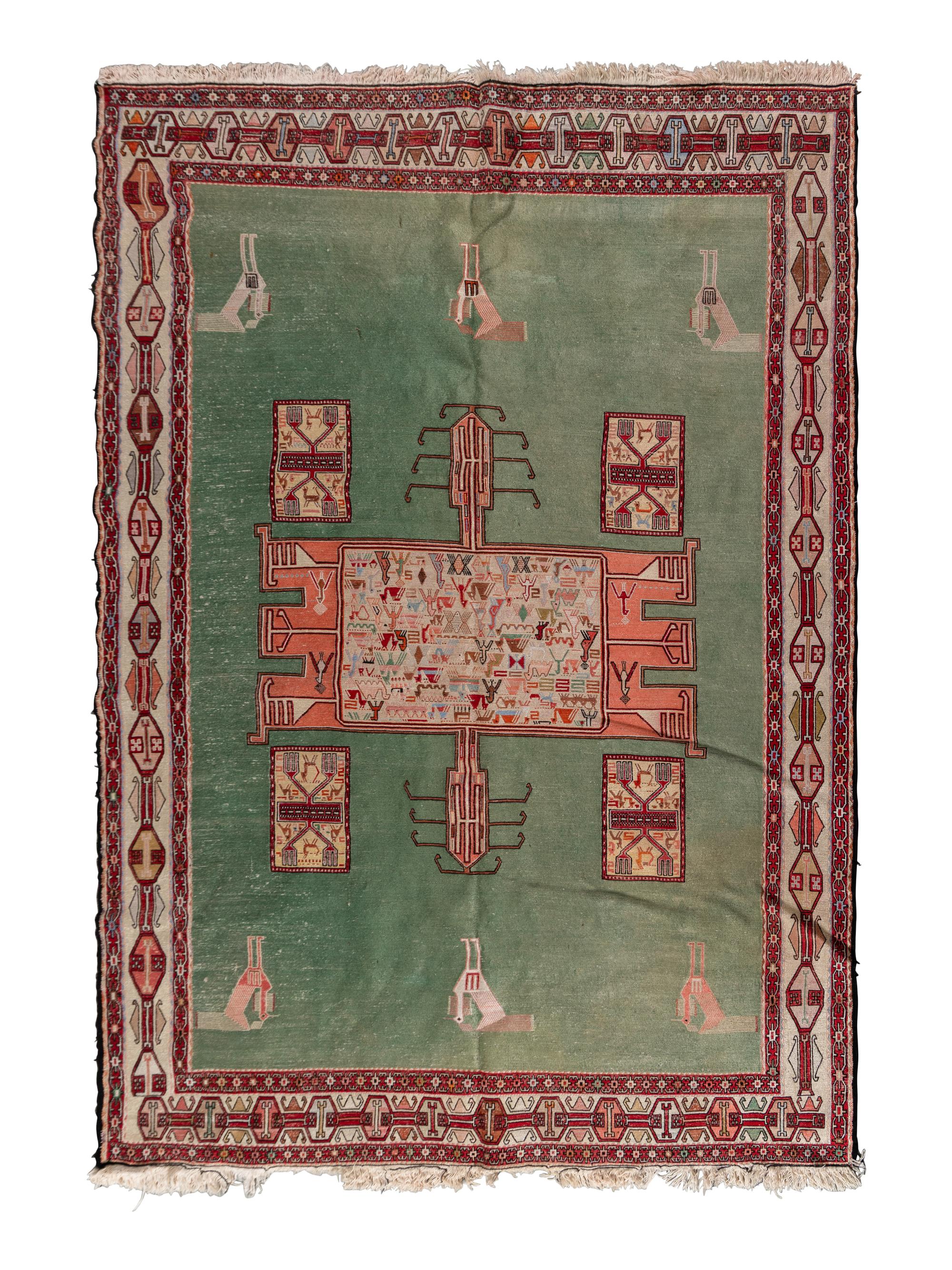 A Soumak Silk and Wool Blend Rug