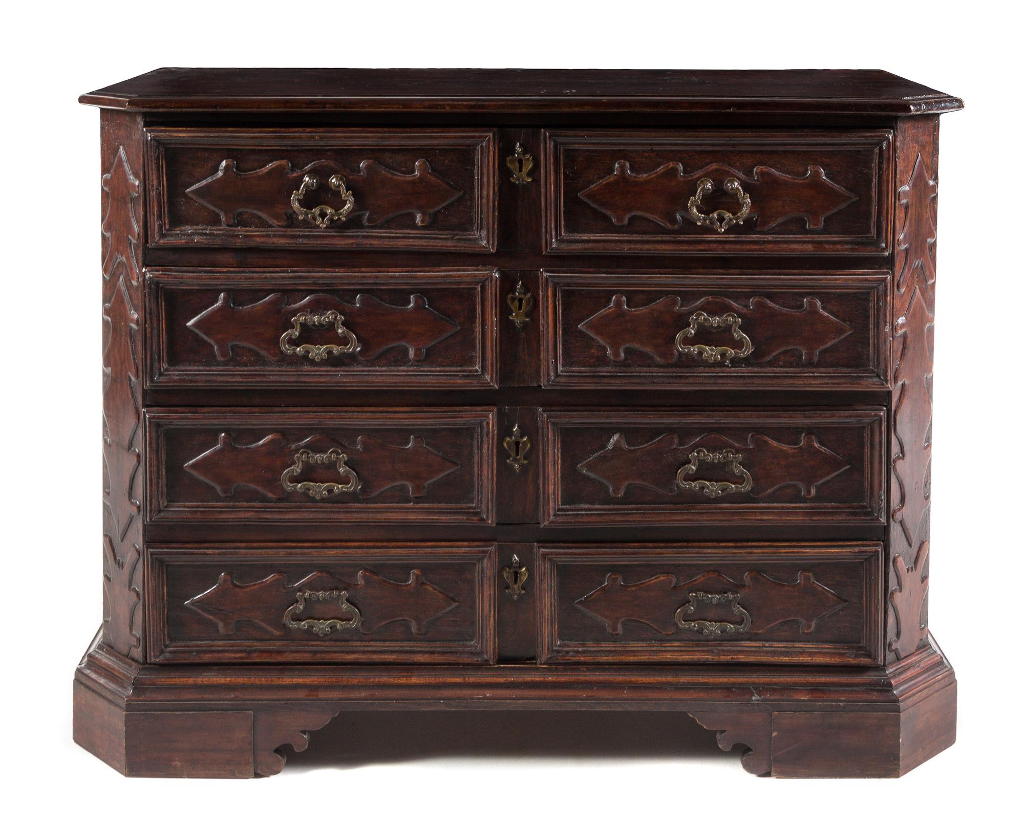 An Italian Walnut Secretary Chest Height 43 3/4 x width 56 1/2 x depth 22 1/2 inches. — 17TH/18TH CENTURY
