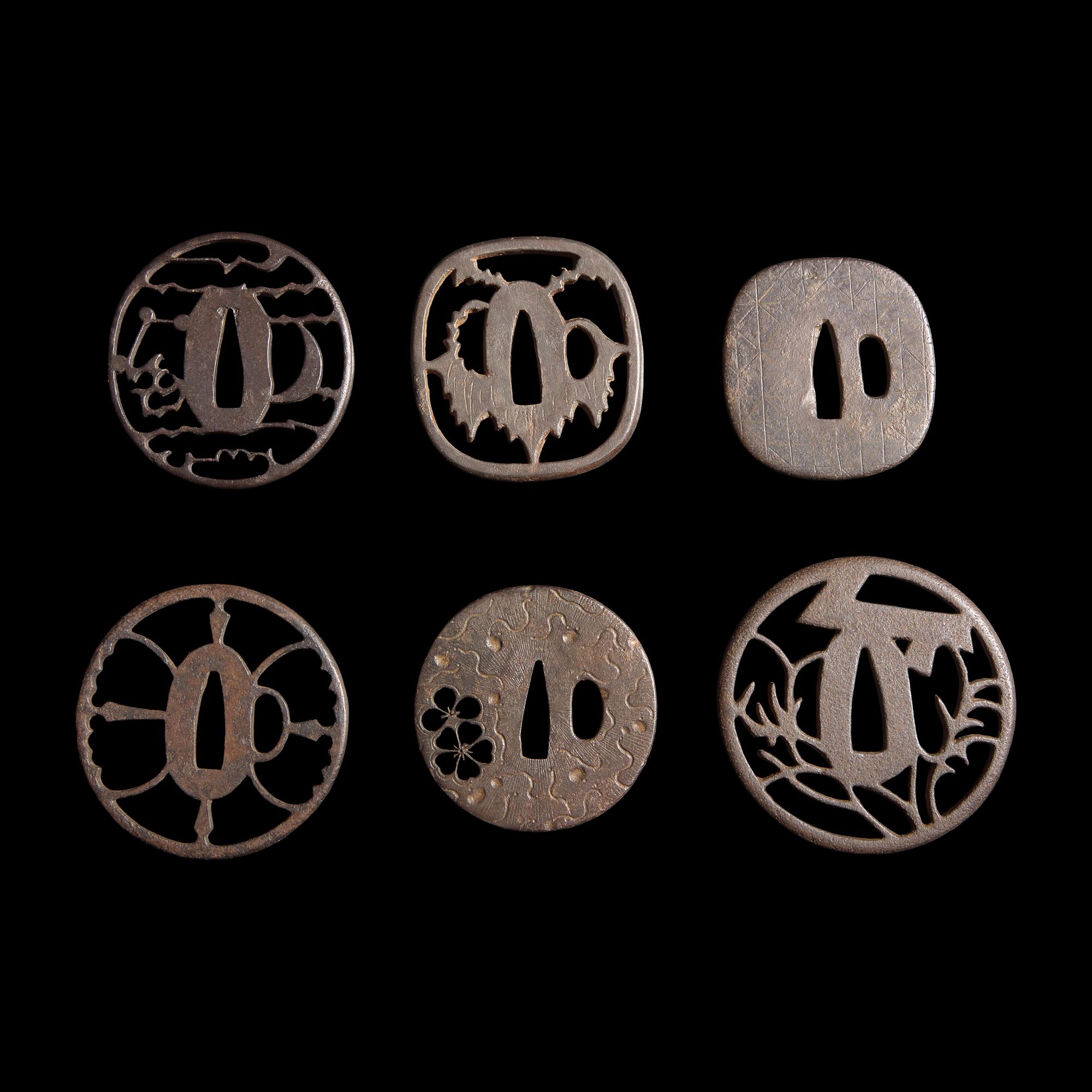 Six Japanese Mixed Metal Tsuba, Edo Period, 18th/19th century — 日本江戶時代 刀镡一組六件