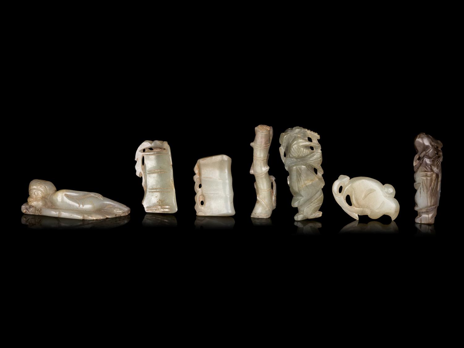 Seven Chinese Celadon Jade Carvings