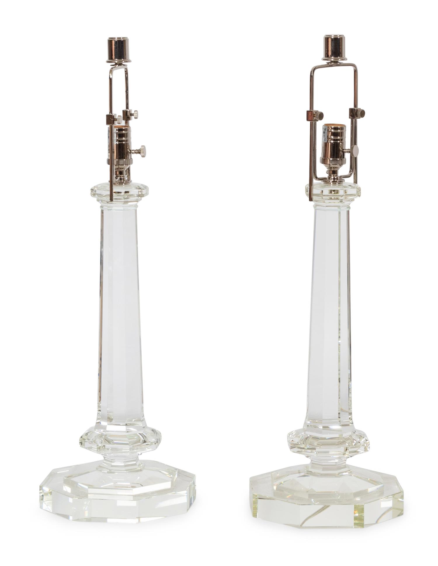 A Pair of Large Ralph Lauren Columnar Cut Glass Lamps