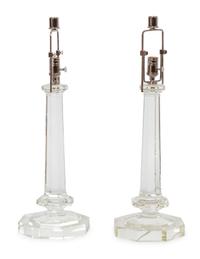 A Pair of Large Ralph Lauren Columnar Cut Glass Lamps