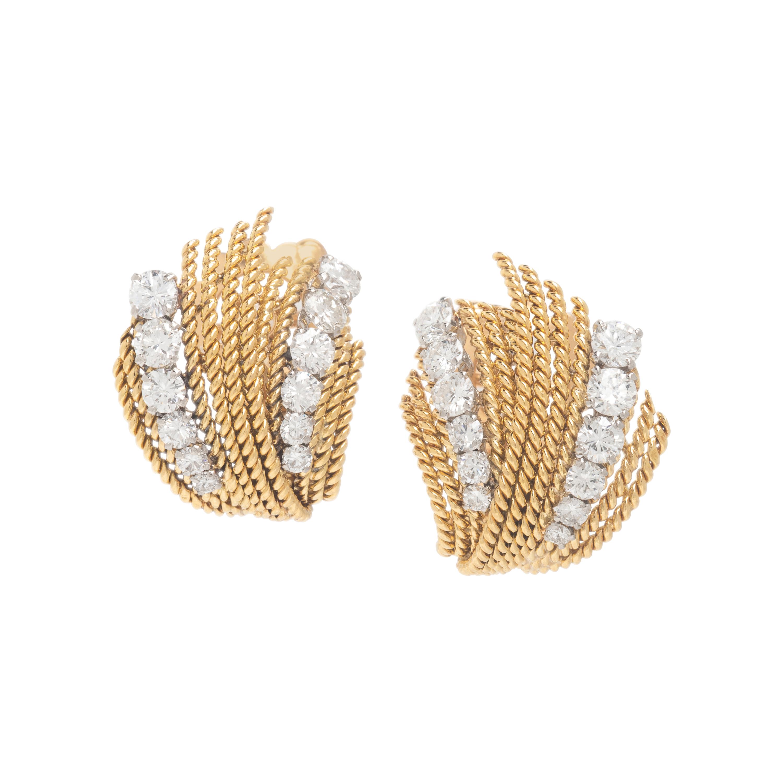 Van Cleef & Arpels, Yellow Gold and Diamond Spray Earrings