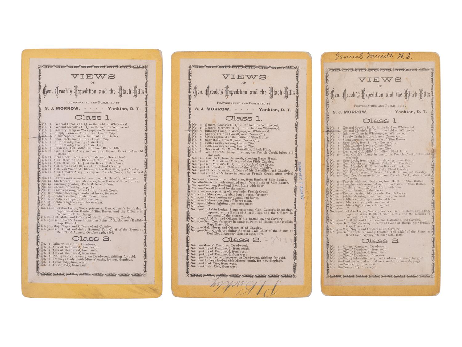 MORROW, Stanley J. (1843-1921), photographer. A group of 19 stereoviews from General Crook's Expedition and the Black Hills series, incl. reenactment of the 1876 "Starvation March."