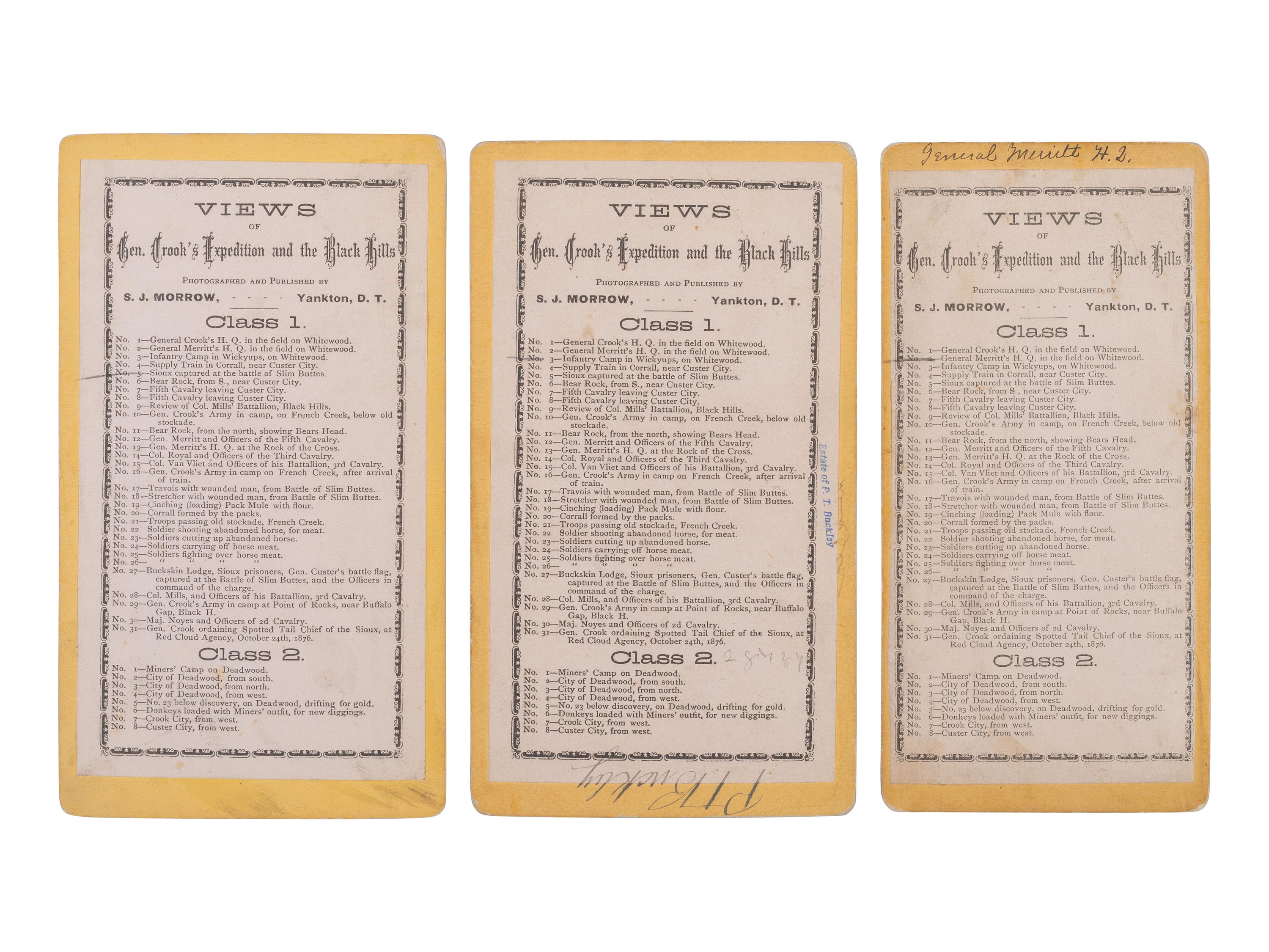 MORROW, Stanley J. (1843-1921), photographer. A group of 19 stereoviews from General Crook's Expedition and the Black Hills series, incl. reenactment of the 1876 "Starvation March."