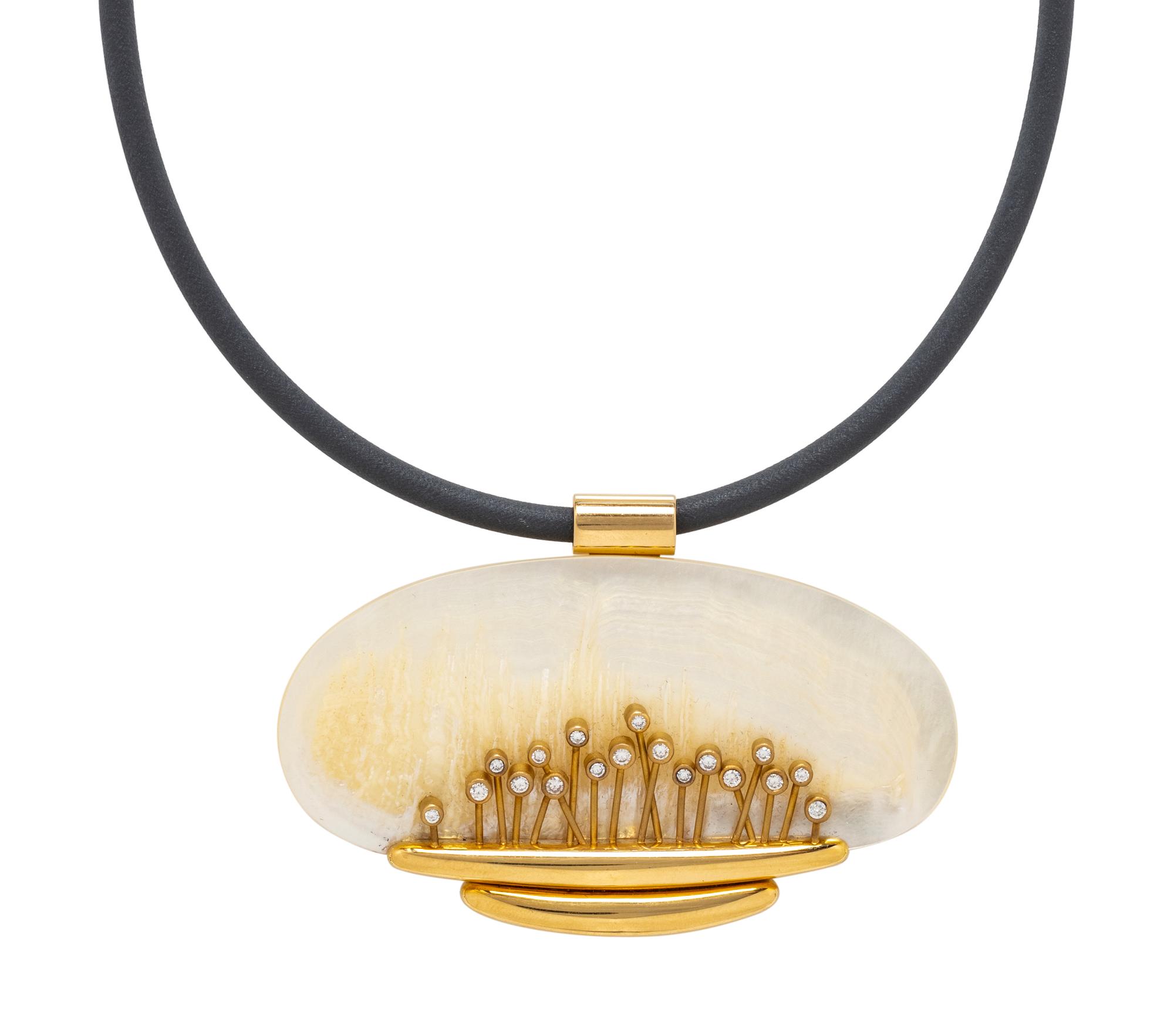 HANS BRUMANN, MOTHER-OF-PEARL AND DIAMOND CUSTOM DESIGNED PENDANT/NECKLACE