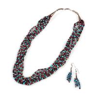 Multi-Strand Necklace and Matching Earrings, Strung with Spiny Oyster and Turquoise