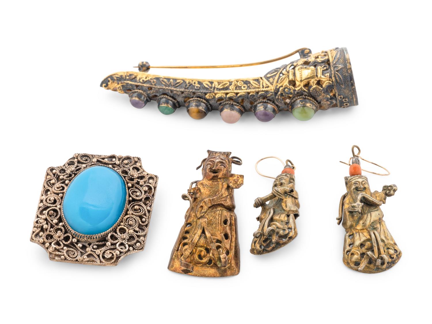 Five Chinese Silver Jewelry