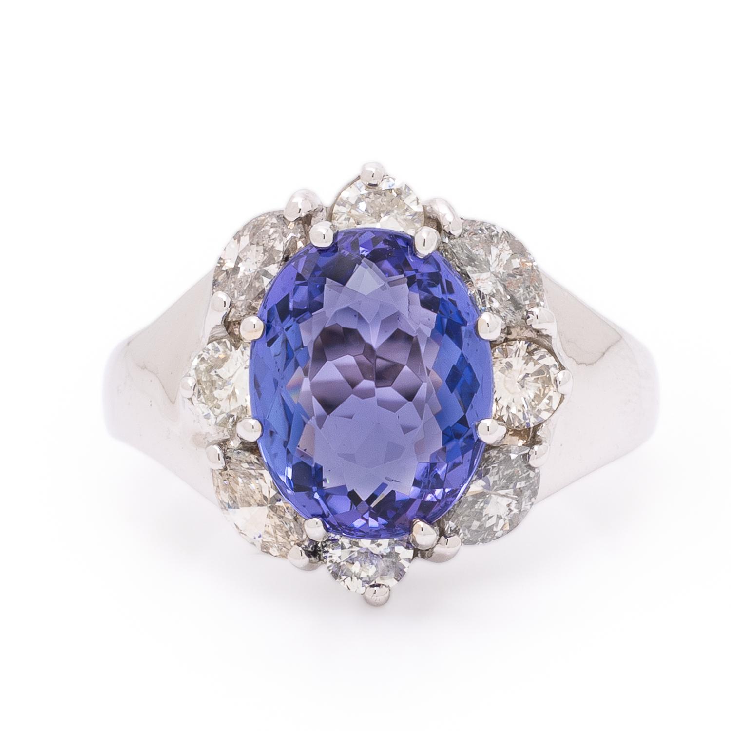Tanzanite, Diamond, and White Gold Ring