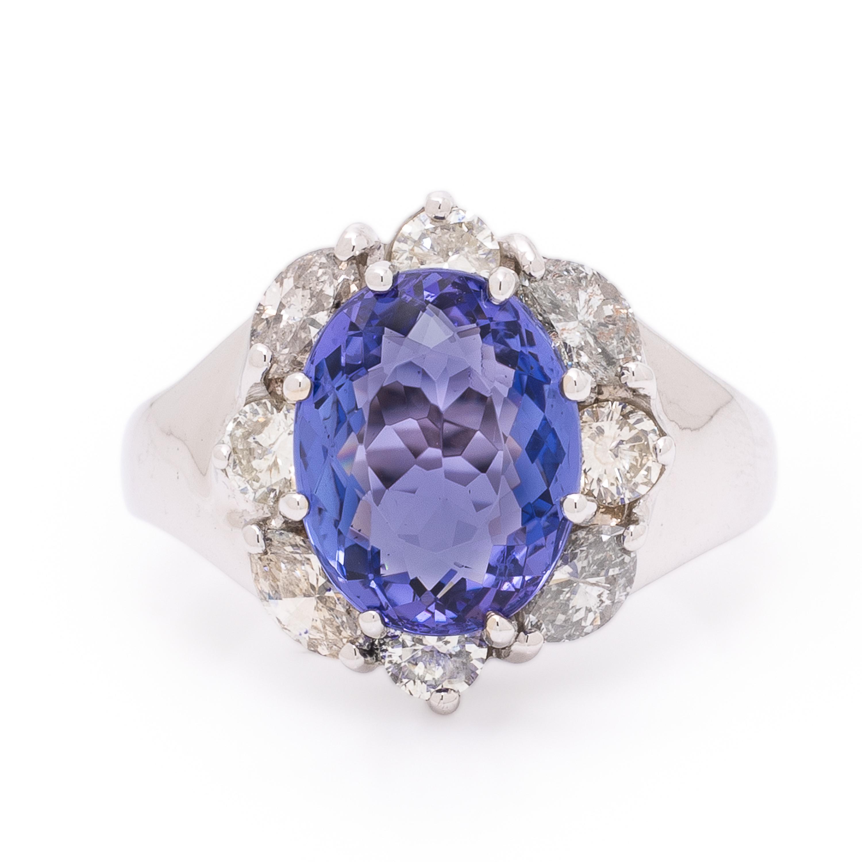 Tanzanite, Diamond, and White Gold Ring
