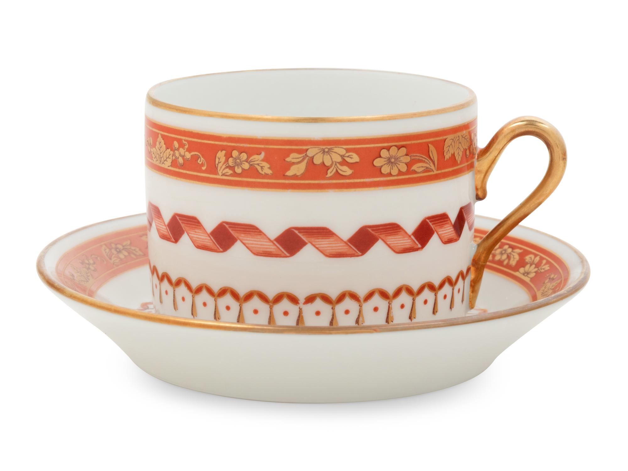 A Set of Nine Richard Ginori Porcelain Teacups and Saucers