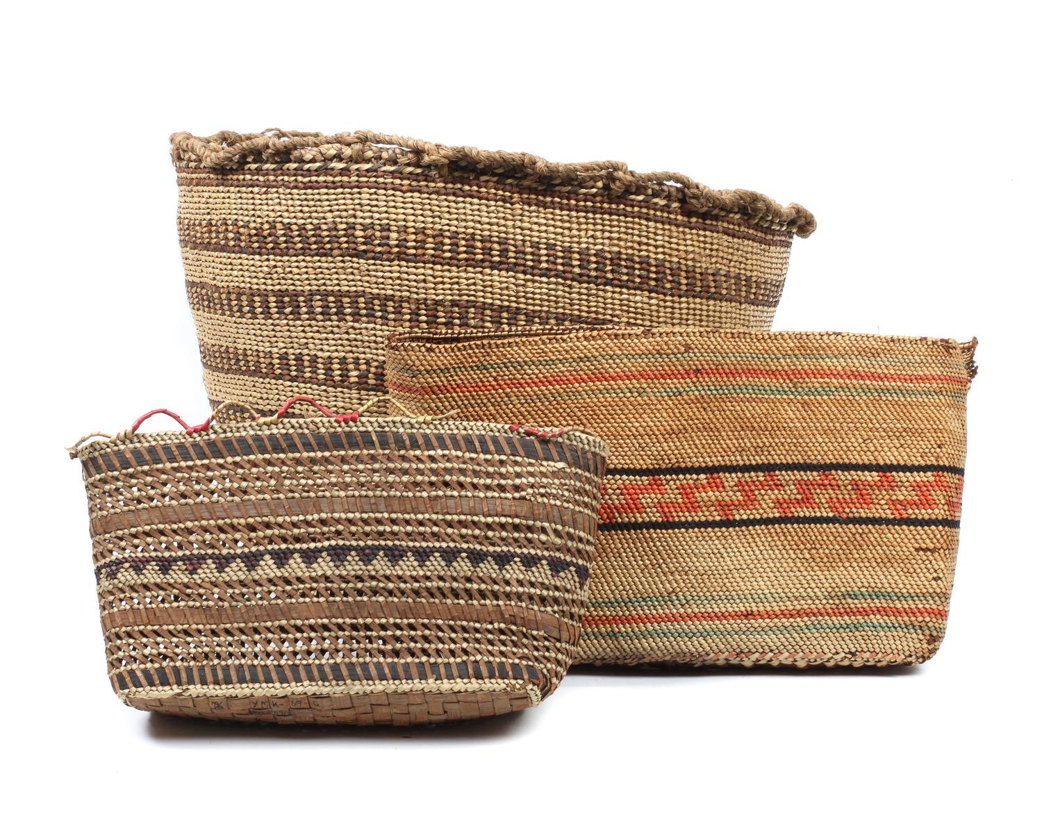 Three Northwest Coast Baskets Height of largest 10 1/4 x 16 inches.