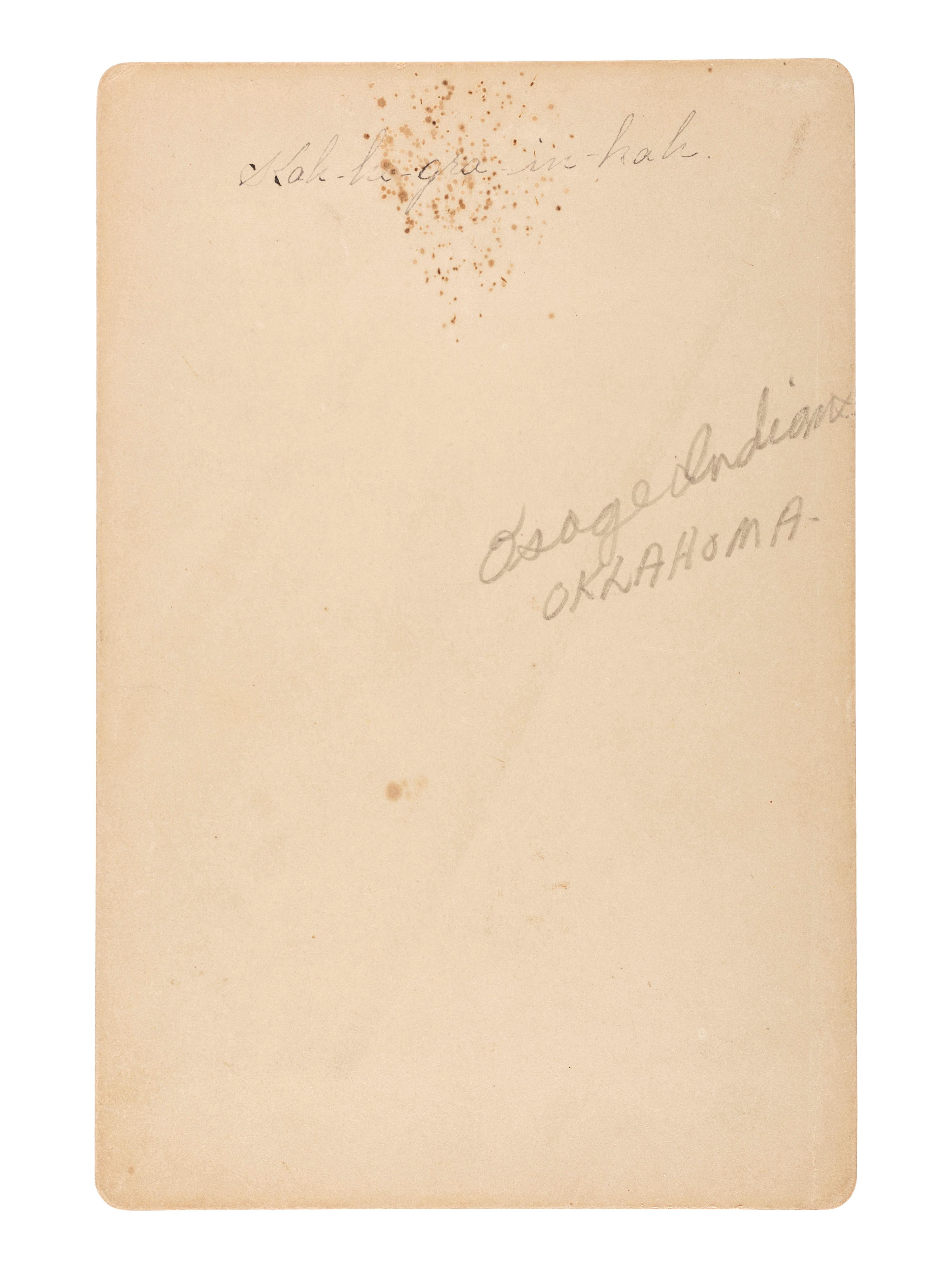 [NATIVE AMERICAN]. PARSONS, G.W., photographer. Cabinet card of two Osage subjects. Pawhuska, Indian Territory, n.d.