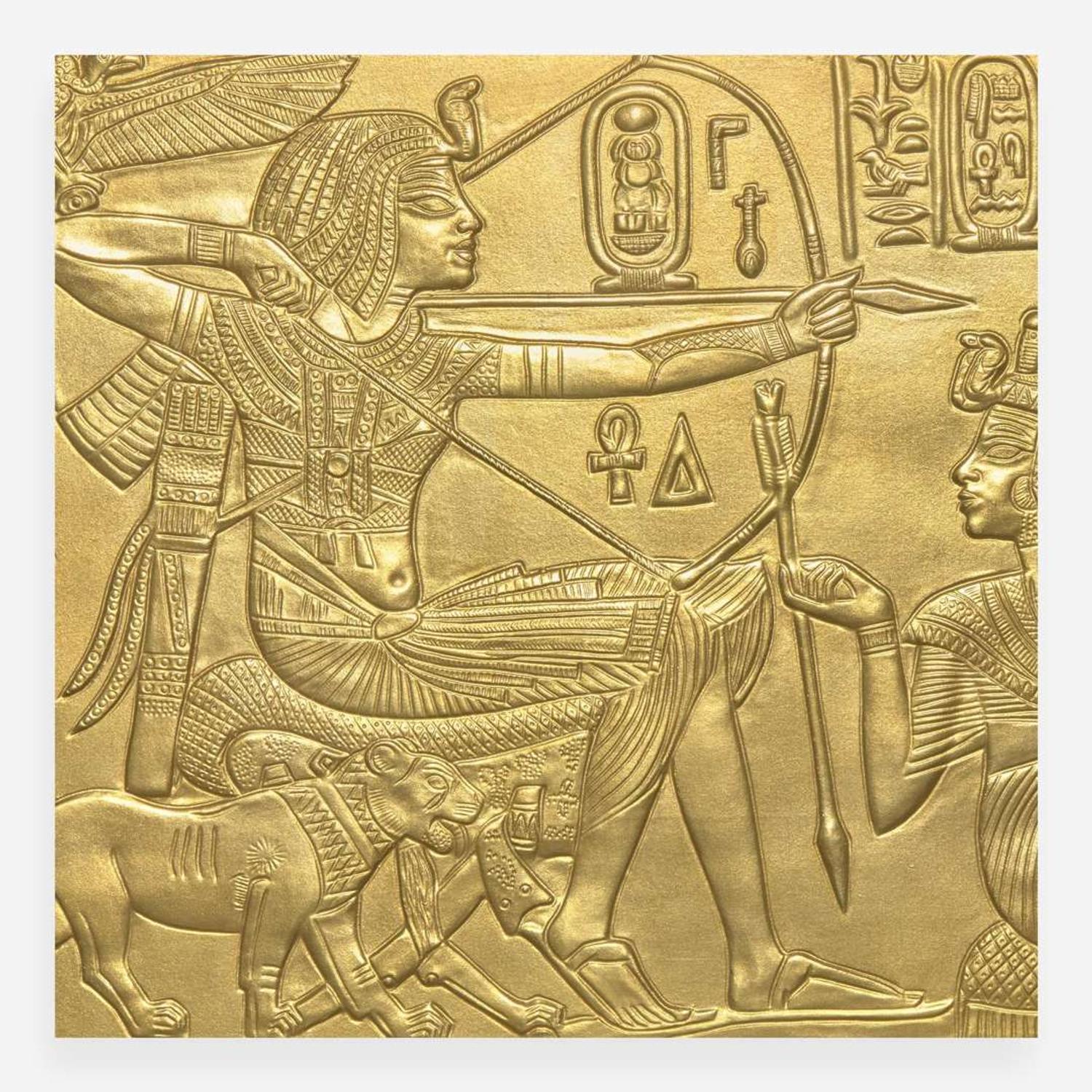 Two Gilt Black Basalt Tutankhamen Plaques UK, 1970s