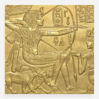 Two Gilt Black Basalt Tutankhamen Plaques UK, 1970s