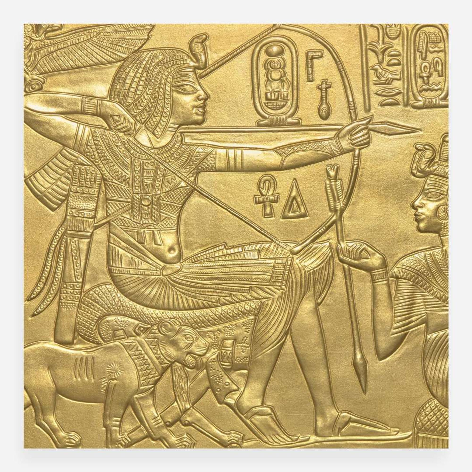 Two Gilt Black Basalt Tutankhamen Plaques UK, 1970s