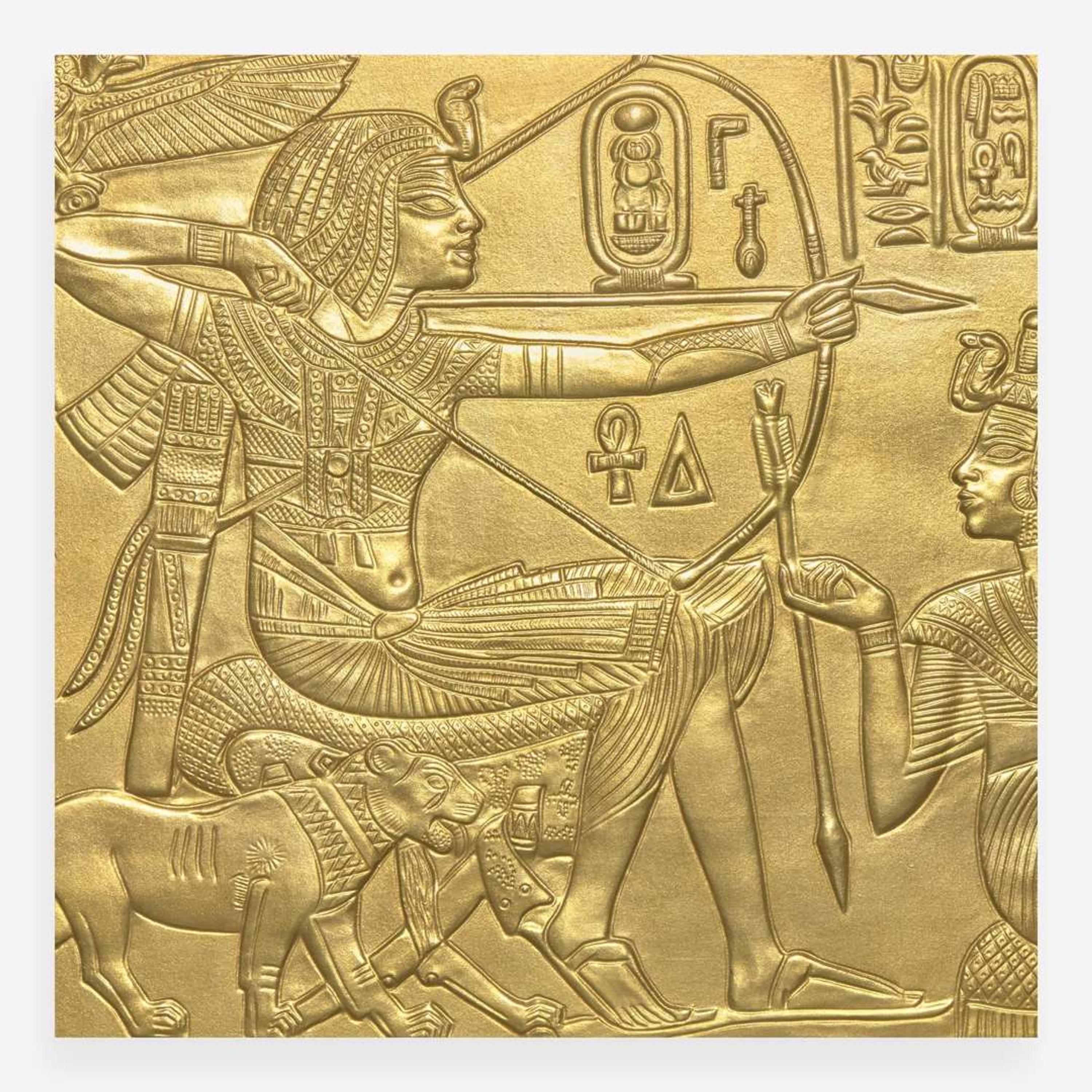 Two Gilt Black Basalt Tutankhamen Plaques UK, 1970s