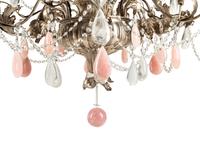 An Italian Silvered Tôle, Rose Quartz and Rock Crystal Twelve-Light Chandelier