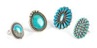 Four Southwestern Silver and Turquoise Rings