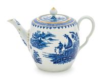 A Worcester Porcelain Blue and White Transfer Teapot — C. 1780