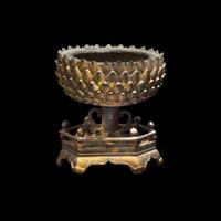 A Chinese gilt bronze lotus-form pedestal stand 銅鎏金蓮花座 Ming dynasty ?