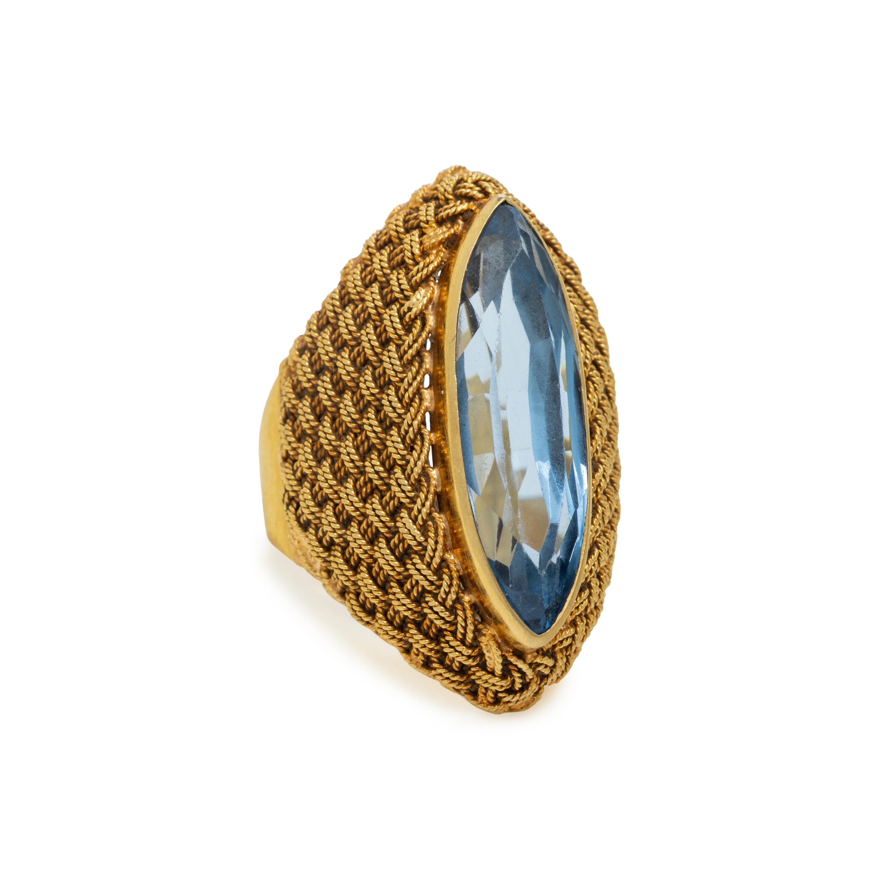 Synthetic Blue Spinel and Yellow Gold Ring