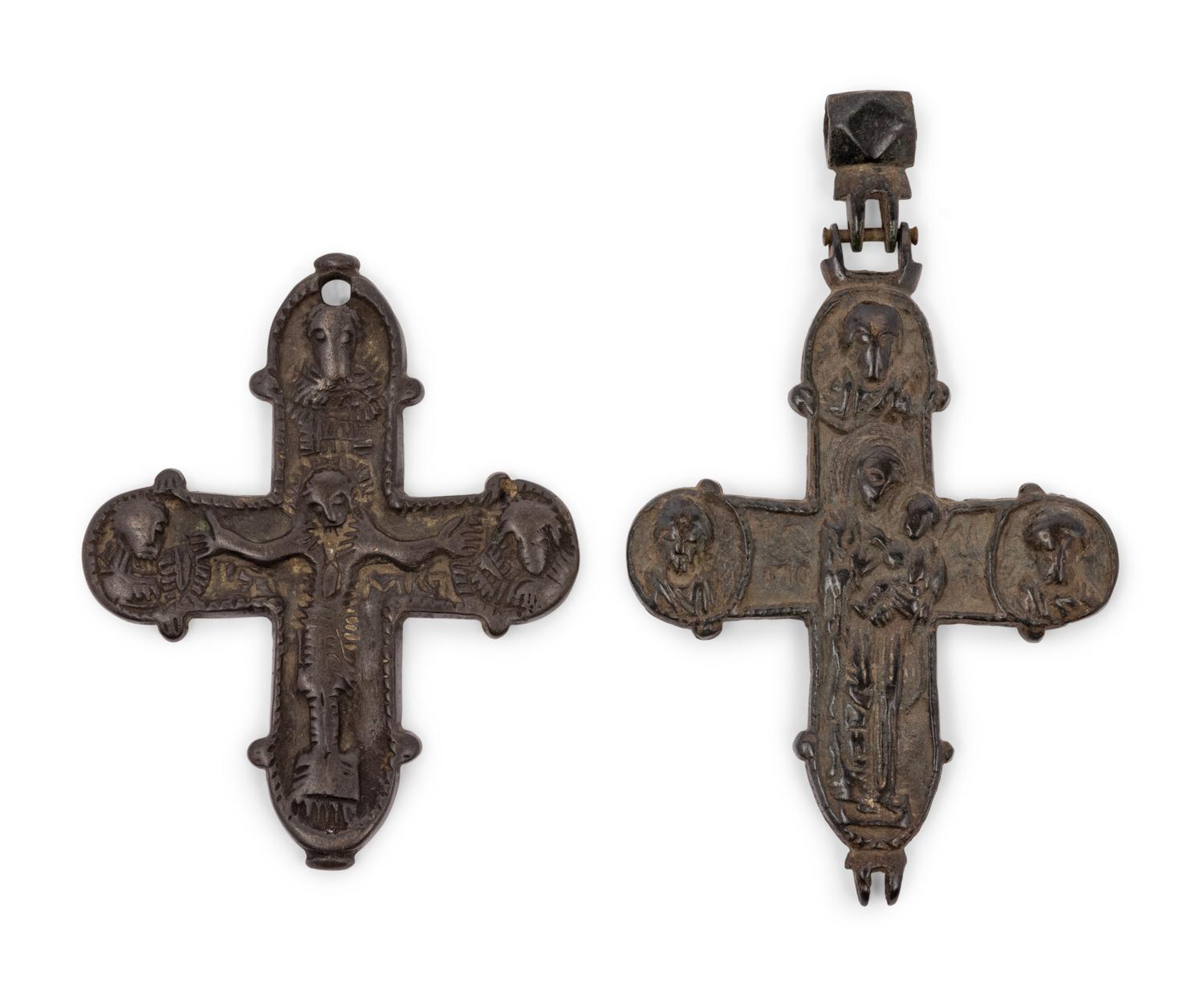 A Pair of Continental Bronze Crucifixes